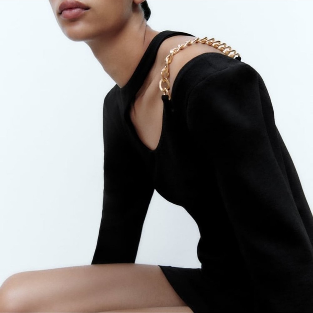 NWT Zara Gold Chain Mini Dress Small